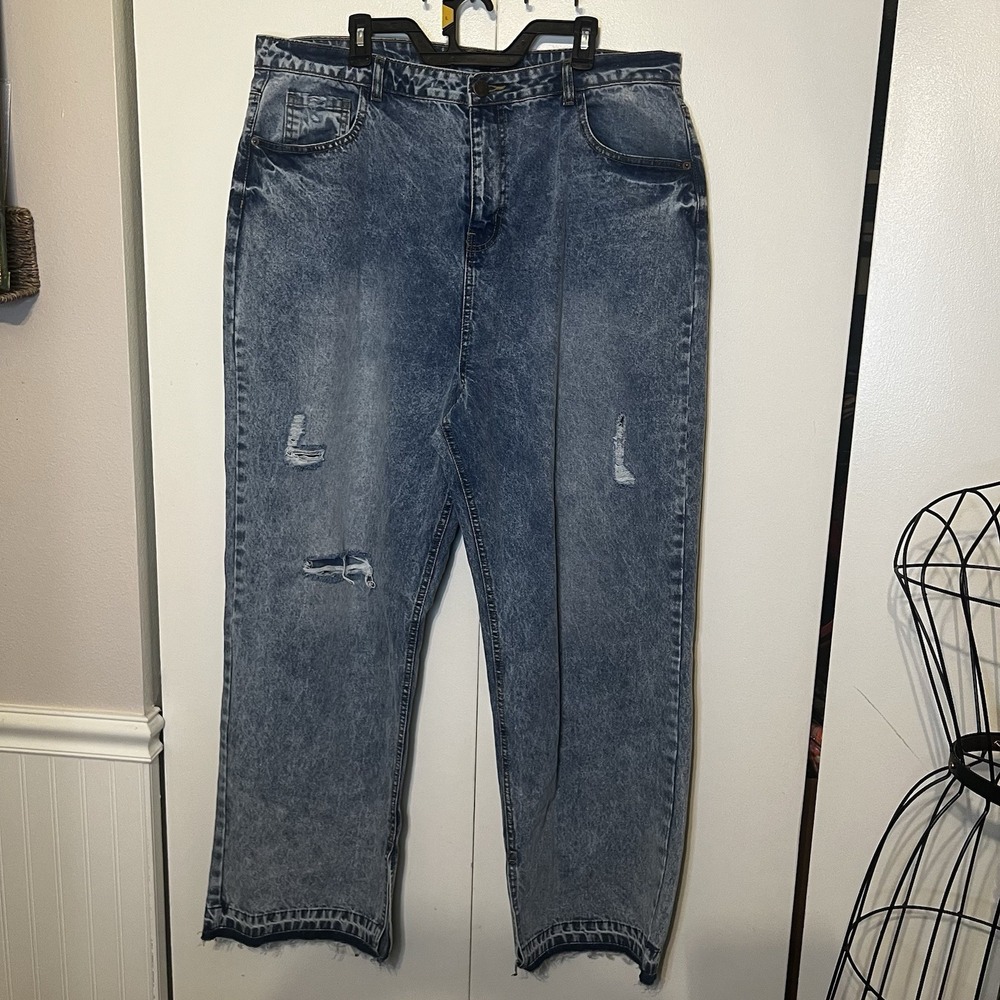 Nasty Gal Plus Size Light Wash Denim Jeans Size UK 22 US 18 100% Cotton Distress